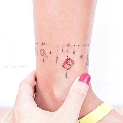 Love the idea but in black Ankle Bracelets Tattoos For Women, Charm Anklet Tattoo, Bracelet Tattoos For Women, Anklet Tattoos For Women, Charm Bracelet Tattoo, Wrist Bracelet Tattoo, Charm Tattoo, Cuff Tattoo, Ankle Bracelet Tattoo