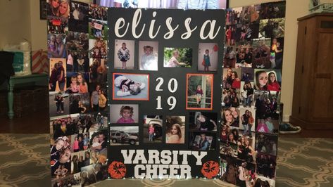 cheer senior night board Soccer Senior Boards, Senior Night Boards Cheer, Senior Board Ideas Cheerleading, Senior Cheerleader Poster Board Ideas, Senior Poster Board Ideas Cheer, Senior Trifold Board Ideas Cheer, Trifold Board Ideas, Senior Night Posters Trifold, Senior Night Boards