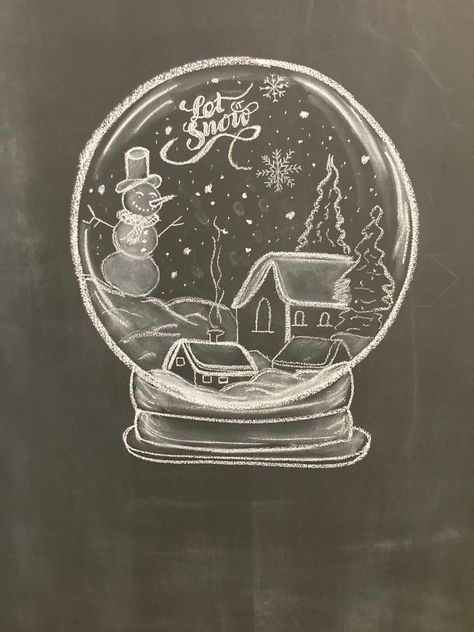 Snow Globe Window Painting, Christmas Toy Store, Globe Drawing, Blackboard Art, Christmas Window Painting, Christmas Displays, Christmas Windows, Window Drawing, Chalkboard Lettering