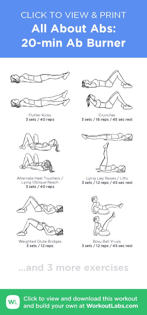 All About Abs: 20-min Ab Burner – click to view and print this illustrated exercise plan created with #WorkoutLabsFit 20 Min Abs Workout, 20 Min Core Workout, Ab Burner Workout, Abs And Arms Workout, Ab Workout Gym, 20 Min Ab Workout, Ab Burner, Ab Workouts At Home, 20 Min Workout