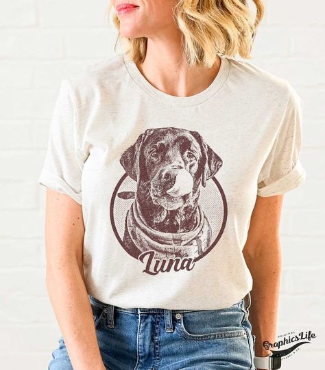 "These custom dog shirts are exclusively designed by Graphics Life. Whether your dog is a rescue pup, a service dog, or just the best furbaby you could ask for, they deserve to be celebrated. Upload your own photo and customize it with your pup's name or any other text to make a one-of-a-kind shirt that celebrates their unique personality. Turn your lovely dog into a fantastic custom t-shirt made just for you, your family, and your friends. An incredible gift for all dog moms, dog dads, and pet Pet T Shirt Design, Custom Dog Shirt, Custom Pet Shirt, Pet Tshirt Design, Dog T Shirt Design, Shirts Illustration, Dog Shirt Design, Tshirt Graphics, Custom Dog Shirts