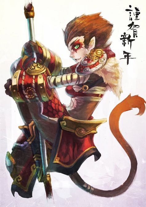 http://www.deviantart.com/art/Wukong-New-Year-583748239 League Of Legends Game, Year Of The Monkey, Monkey Art, Sun Wukong, Cool Wallpapers Cartoon, Monkey King, Game Character Design, Girls Characters, Female Character Design