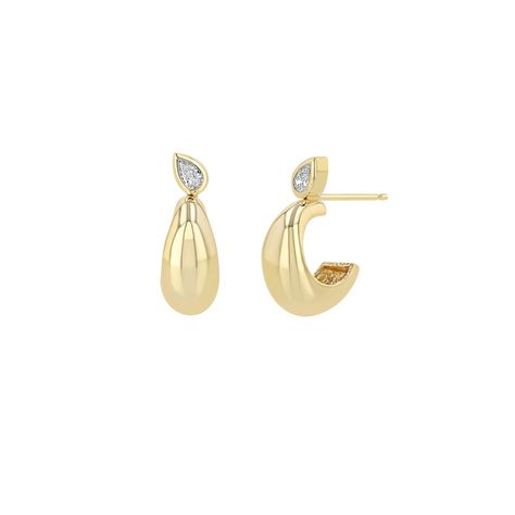 14k gold tapered half round small huggie hoop earrings with an angled bezel set pear shaped diamond set at the top of each hoopSPECIFICS • earring is approx. 13.5mm tall x 12.5mm deep• inner diameter of hoop is approx. 8mm• earring is approx. 7mm at widest point• pear diamond is approx. 4mm x 2.5mm• white diamonds .24 ctw Boucheron Jewelry, Convertible Jewelry, Pear Shaped Diamond, Pear Diamond, Diamond Hoop Earrings, Diamond Set, Huggie Hoop Earrings, Bezel Diamond, Girls Jewelry