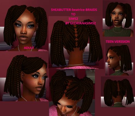 Sheabutter-beatrice-braids to sims2 Sims 4 Black Hair Braids, Sims 2 Braids, Ts4 Braided Hair Cc, Maxis Match Braids Sims 4, The Sims 4 Braids Maxis Match, Sims 4 Braids, Sims 2 Black Hair Cc, Sims 2 Hair Cc, Kimberly Hair