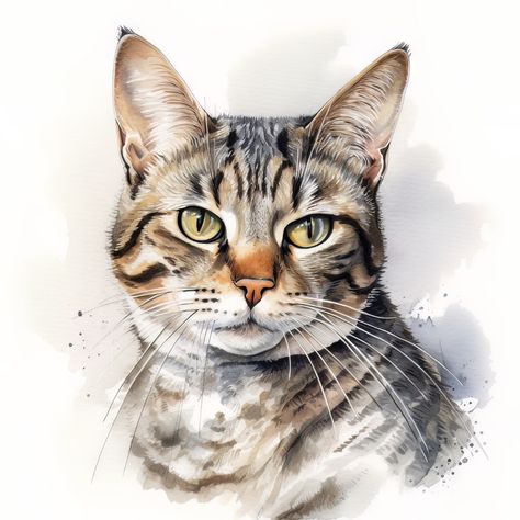 Get this digital art on a variety of art prints on ArtStation. This stunning watercolor painting of a tabby cat is a true testament to the power of artificial intelligence in the world of art. With lifelike textures and exquisite attention to detail, the painting captures the grace and beauty of these beloved feline companions, making it a true masterpiece. Tabby Cat Watercolor, Cat Face Drawing, Cat Watercolor, Custom Pet Art, Portrait Watercolor, World Of Art, Watercolor Painting Techniques, Tiger Art, Monogram Alphabet