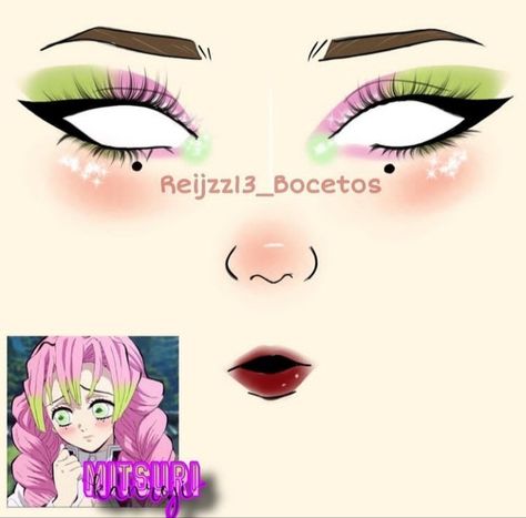 Mitsuri Makeup, Pop Makeup, Makeup Charts, Creepy Makeup, Anime Eye Makeup, Anime Cosplay Makeup, Makeup Drawing, Anime Makeup, Cute Eye Makeup