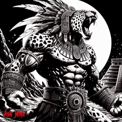 Aztec Drawings, Aztec Drawing, Aztec Tattoo Designs, Aztec Tattoo, Aztec Warrior, Aztec Art, Gods And Goddesses, Pictures To Draw, Jaguar