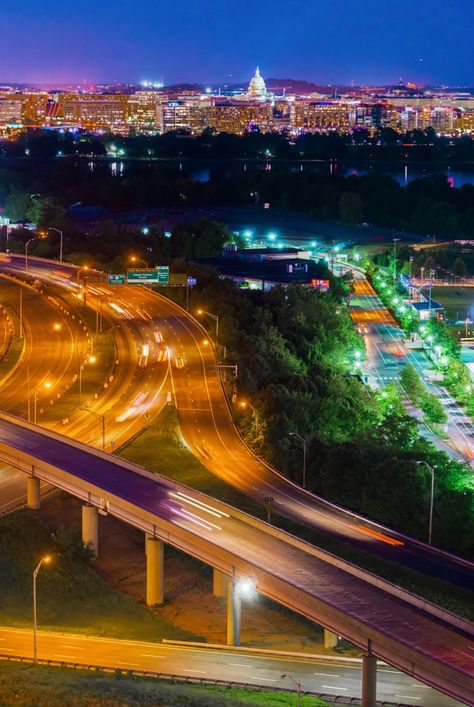 Thanks for the views Altaire, http://bit.ly/2J2Huor City Night Photography, Dc Pictures, Rooftop View, City View Apartment, City Scapes, Crystal City, Us Capitol, Light Trails, City Night