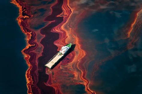 Oil spills, plastic, rising seas: artists invoke climate breakdown in San Francisco exhibition – in pictures | Art and design | The Guardian Oil Pollution, Deepwater Horizon, Oil Platform, San Francisco Photos, Clothing Industry, Extreme Weather Events, San Francisco Restaurants, Oil Spill, Crude Oil