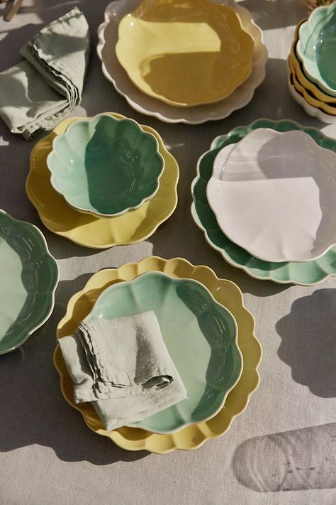 Beatriz Dessert Plates, Set of 4 | Anthropologie Eclectic Dinnerware, Fall Pies, Eclectic Style Decor, Teal Kitchen, Holiday Menus, Dinner Bowls, Reactive Glaze, Pie Plate, Dessert Plates