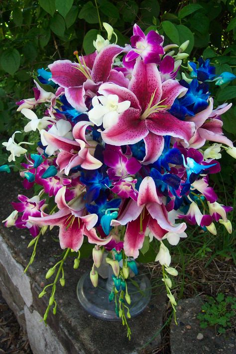 Artificial Blue Orchids Dendrobiums | CAN YOU HELP ME FIND BLUE-PURPLE DENDROBIUM ORCHIDS PLEASE?! - Flowers Blue Dendrobium Orchids, Blue Wedding Bouquet, Wedding Bouquets Pink, Lily Bouquet, Dendrobium Orchids, Stargazer Lily, Blue Wedding Flowers, Cascade Bouquet, Pink Wedding Flowers