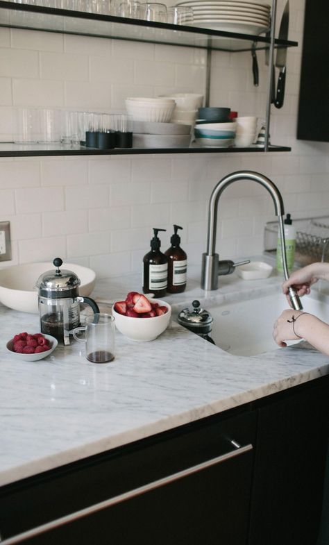 Kitchen of the Week: A Young Couple's Brooklyn Kitchen Reinvented : Remodelista Remodelista Kitchen, Brooklyn Kitchen, Refinery 29, Pantry Cabinets, Kitchen Pantry Cabinets, Organizing Hacks, Stone Kitchen, Contemporary Kitchen Design, Custom Kitchens