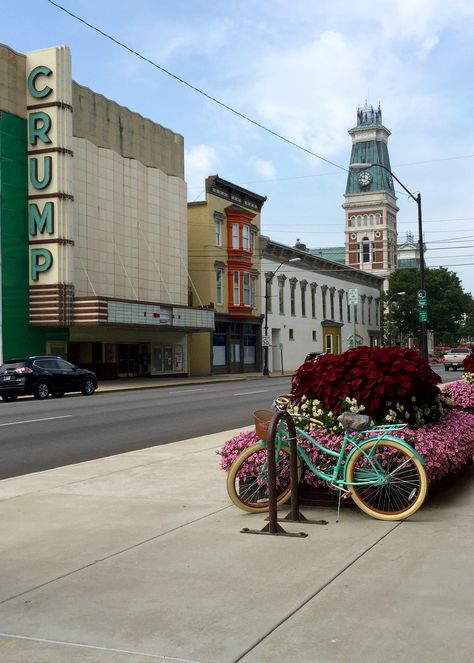 The bike, The Crump, The Courthouse - Third Street, Columbus, Indiana | photo by Yvette Kuhlman Columbus Indiana, Ferry Building San Francisco, Columbus, Indiana, Street Art, Favorite Places, Art Design, Bike, Architecture