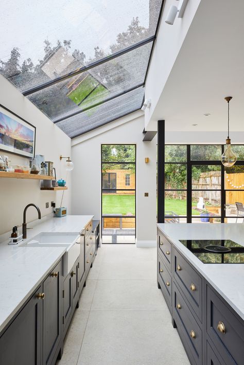 Devol Shaker Kitchen, Glass Kitchen Tables, Glass Ceilings, Devol Kitchens, Urban Interiors, House Extension Design, Table Glass, Victorian Terrace, Shaker Kitchen