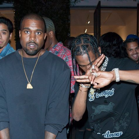 Kanye West and Travis Scott Reunite for Surprise Performance of “Runaway” - E! Online Travis Scott, Kanye West, Wall, White