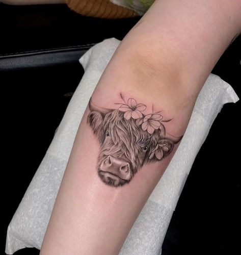 30 Best Cow Tattoo Ideas You Should Check Pretty Cow Tattoo, Cows Tattoo, Highland Cow Tattoo With Flowers, Cow Head Tattoo, Cow Tattoo Ideas, Cow Tattoo, Cartoon Cow, Cow Head, Head Tattoos