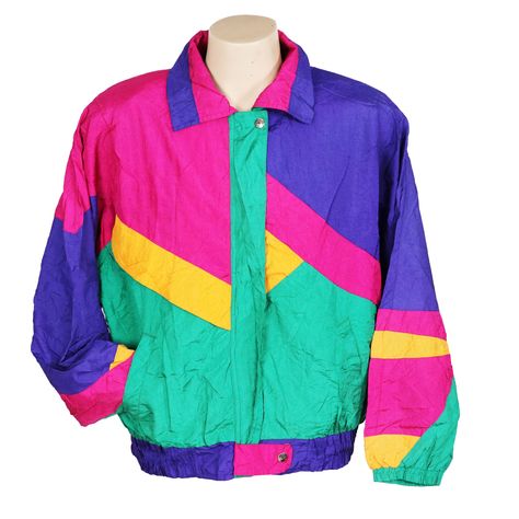 80s Jacket Outfit, 90s Windbreaker Outfit, 80s Windbreaker Outfit, Windbreaker Outfit, 80s Windbreaker, Retro Windbreaker, 80s Clothing, Colorful Jacket, 90s Windbreaker