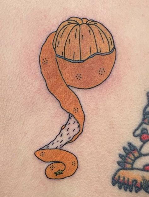 Crunchy Tattoos, Tattoo Of Orange, The Orange By Wendy Cope Tattoo, Mandarin Orange Tattoo, Peeled Orange Tattoo, Clementine Tattoo Black And White, Orange Peel Tattoo, Orange Stamp Tattoo, Orange Tattoo Black And White