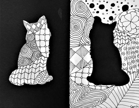 Zentangle Lesson Middle School, Zentangle Art Lessons Elementary, Positive Negative Space Art Lesson Elementary, Positive And Negative Space Art Ideas, Space Element Of Art, Autumn Zentangle, Negative Space Art Lesson, Art Lesson For Middle School, Notan Art