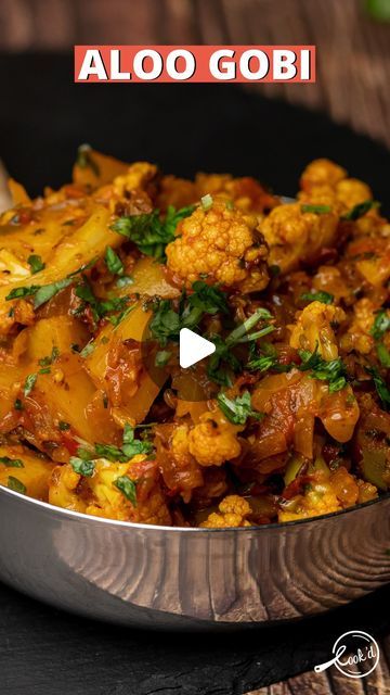 Cookd on Instagram: "⁣Aloo + Gobi = the combination you need!⠀ ⠀ Aloo Gobi Recipe:⠀ ⠀ Potato (diced) - 1 Cup⠀ Cauliflower Florets - 1 Cup⠀ Onion (finely chopped) - 1 no⠀ Tomato (finely chopped) - 2 nos⠀ Garlic (finely chopped) - 5 Cloves⠀ Green Chilli (finely chopped) - 1 no⠀ Oil - 2 tbsp⠀ Cumin Seeds - ½ tsp⠀ Fennel Seeds - ¼ tsp⠀ Turmeric Powder - ¼ tsp⠀ Red Chilli Powder - ½ tsp⠀ Coriander Powder - ½ tsp⠀ Garam Masala Powder - ½ tsp⠀ Salt - ¾ tsp⠀ Water - 1 ¾ Cups⠀ Coriander Leaves - 1 tbsp⠀ ⠀ Cooking Instructions:⠀ ⠀ 1. Heat oil in a Kadai, add cumin seeds, fennel seeds and let it splutter.⠀ ⠀ 2. Add onion, garlic, green chilli and saute till it turns golden brown.⠀ ⠀ 3. Add tomatoes, turmeric powder, red chilli powder, coriander powder, salt, saute till the tomatoes are mushy and the Gobi Masala Recipe, Masala Aloo Recipe, Indian Starters, Aloo Gobi Recipe, Gobi Recipe, Masala Aloo, Gobi Recipes, Garam Masala Powder, Recipe Potato