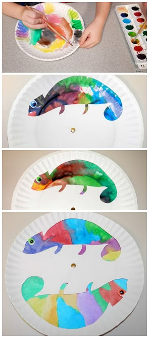 Paper plate color changing chameleon craft for kids! brilliant! Cameleon Art, Chameleon Craft, Rainforest Crafts, Plate Crafts For Kids, Jungle Crafts, Art Project For Kids, Paper Plate Crafts For Kids, Project For Kids, Paper Plate Crafts