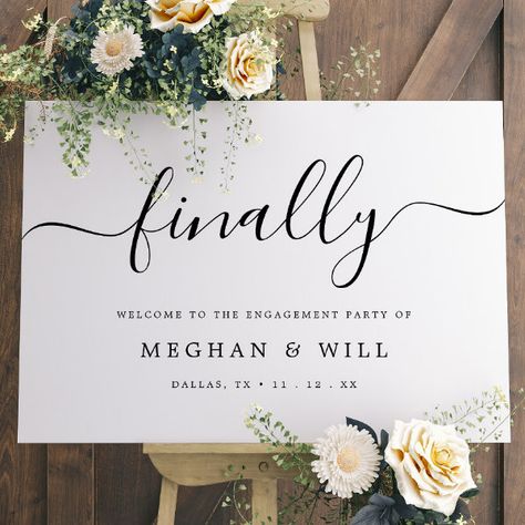 Elegant Calligraphy Finally Engagement Party Sign Engagement Welcome Sign, Engagement Party Welcome Sign, Fall Engagement Parties, Engagement Party Sign, Finally Engaged, Engagement Party Diy, Surprise Engagement Party, Typography Minimalist, Elegant Engagement Party