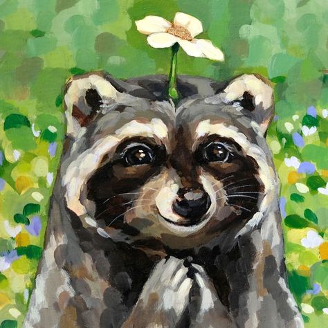 Cute Raccoon Painting, Raccoon Painting Easy, Racoon Painting, Painted Raccoon, Raccoon Painting, Raccoon Art, Paint Inspo, To Be Kind, Canvas Ideas