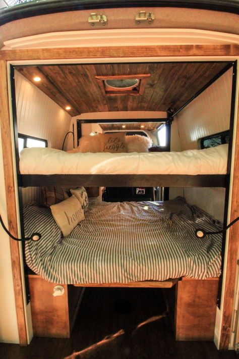 The Family Van Conversion - Freedom Vans Van Bunk Beds, Family Van, Bottom Bunk, Van Conversion Interior, Sprinter Camper, Build A Camper Van, Build A Camper, Van Life Diy, Top Bunk