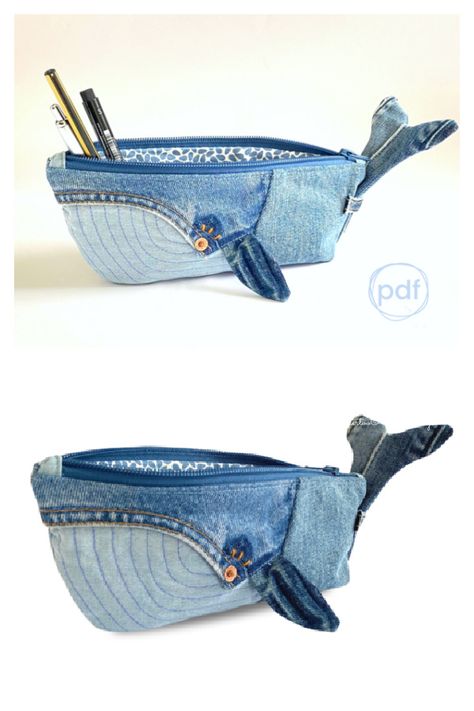 Jean Whale Pencil Case Sewing pattern | Fabric Art DIY Whale Purse Pattern, Whale Pencil Case Pattern, Whale Pencil Case Pattern Free, Shark Pencil Case Pattern Free, Pencil Bag Sewing Pattern, Sew Pencil Case, Whale Pencil Case, Pencil Case Sewing Pattern, Whale Diy