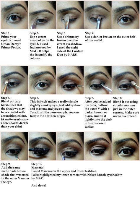 Easy-Smokey-Eyes step-by-step Makeup Brown Eyes Tutorial, Wedding Guest Makeup Brown Eyes, Brown Eyes Tutorial, Daytime Smokey Eye, Eye Makeup Step By Step, Smokey Eyes Tutorial, Smokey Eye Makeup Steps, Subtle Smokey Eye, Eye Makeup Guide