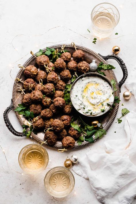 Festive Platter, Moroccan Lamb Meatballs, Meatball Appetizers, Pomegranate Glaze, Moroccan Meatballs, Spiced Lamb, New Years Appetizers, Moroccan Lamb, Quick Lunch Recipes