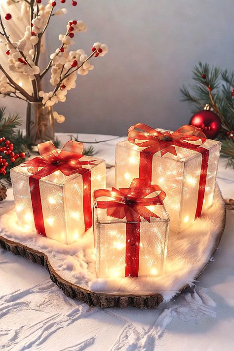 Juegoal Christmas Lighted PVC Gift Boxes Decorations, Pre-lit Light Up Christmas Tree Skirt Ornament Indoor Holiday Party Christmas Pathway Present Box Home Yard Art, Set of 3 Christmas Backyard Party, Christmas Outdoor Party, Christmas Backyard, Outdoor Christmas Party, Outdoor Holiday Decorations, Gift Boxes Decoration, Present Box, Home Yard, Christmas Outdoor