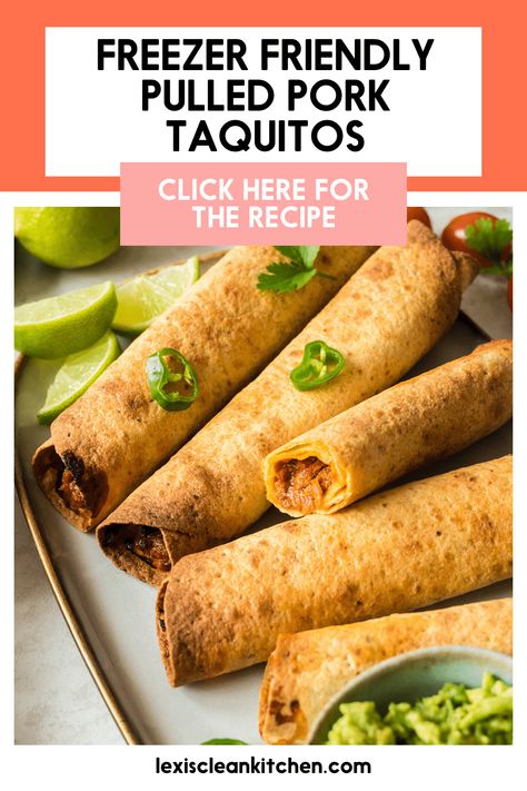 Take slow cooker pulled pork and turn those leftovers into amazing Pulled Pork Taquitos that everyone will love! Serve them with slaw and guacamole, or freeze them for a quick weeknight meal! Pulled Pork Taquitos, Pork Taquitos, Easy Pulled Pork Recipe, Pulled Pork Leftover Recipes, Kitchen Website, Shredded Chicken Crockpot, Baked Pork Tenderloin, Best Freezer Meals, Easy Pulled Pork