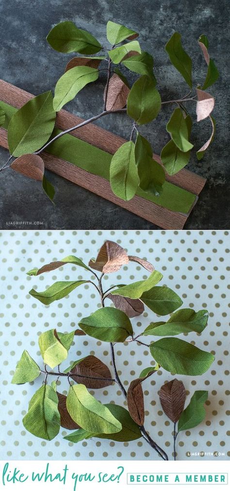 Leaves Project, Paper Magnolia, Leaf Projects, Paper Flower Art, Paper Plants, Paper Leaves, Magnolia Leaves, Crepe Paper Flowers, Paper Flower Tutorial