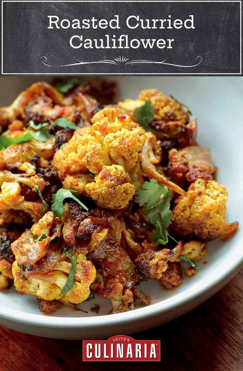 This roasted curried cauliflower is an easy side dish to make that tastes restaurant-worthy. Curried Cauliflower Roasted, Roasted Curry Vegetables, Curry Cauliflower Roasted, Onion Curry, Cauliflower Roasted, Curry Cauliflower, Curried Cauliflower, Cauliflowers, Meal Planning Menus