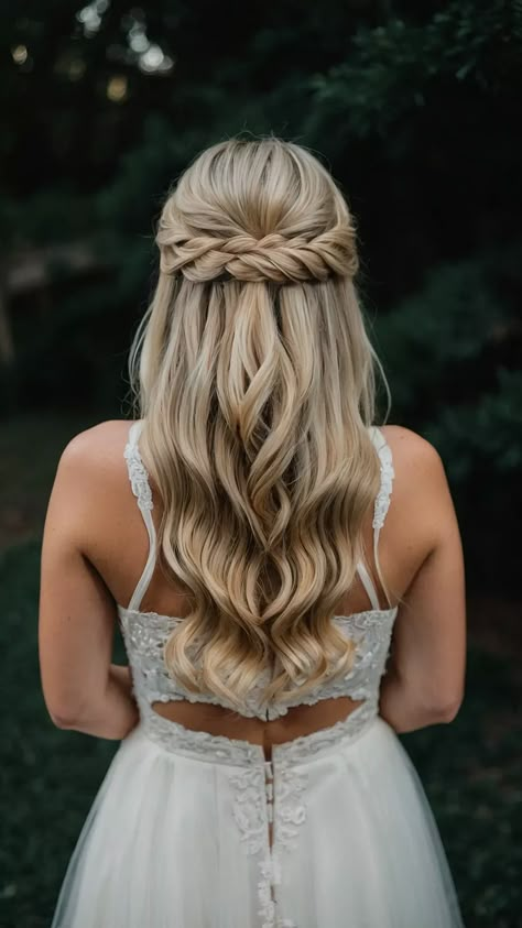 Trendy Half Up Half Down Wedding Hairstyles for 2023 36 Braided Half Up Bridesmaid Hair, Bridal Braids For Medium Length Hair, Half Up Half Down With Braids Wedding Hair, Half Up Hairstyles For Bride, Wedding Hairstyles Half Down, Long Bridal Hairstyles Down, Short Veil Hair Down, Wedding Hairstyles Half Up Half Down With Veil Medium Lengths, Wedding Hairstyles With A Veil