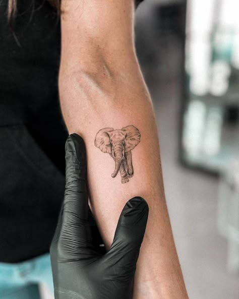 Cool Elephant Tattoo, Micro Elephant Tattoo, Medium Elephant Tattoo, Mini Realistic Tattoo, Elephant Arm Tattoo, Elephant Tattoos Forearm, Elephants Tattoo, Elephant Forearm Tattoo, Elephant Tattoo Back Of Arm