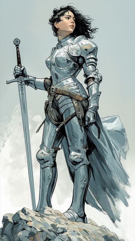 Female Knight Oc, Female Knight Art, Knight Character Design, Drawing Warrior, Woman Knight, Knight Female, Women Knight, Knight Illustration, Female Knights