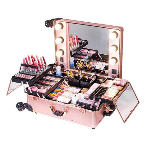 Features: 1. Pure metal lock 2. Humanized arch handle 3. Built-in high-strength aluminum alloy rod 4. Ultra-quiet 360° universal wheel 5. New ABS + PC material 6. Environmental LED lights 7. Large capacity folding design Specification: Model: KC-210 Product Name: Cosmetic Trolley Case Material: high strength ABS fire board high quality PU metal Mirror size: 38x44CM Product size: 58x22.5x45.5CM Weight: 15KG Vanity Trolley, Makeup Boxes, Makeup Trolley, Rolling Makeup Case, Makeup Cases, Pandora Bracelet Designs, Small Storage Boxes, Makeup Station, Vanity Case