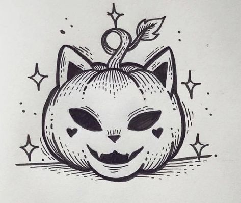 Tattoo design for someone who enjoys cats (not my design!!! Found on pinterest but wasn't able to save so just reposting!!) Whiteboard Art, Pumpkin Tattoo, Pumpkin Cat, Spooky Tattoos, Tattoo Art Drawings, Halloween Drawings, Halloween Tattoos, Tattoo Design Drawings, Creative Tattoos