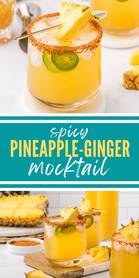 Pineapple Mocktail Recipe, Mocktails Pineapple, Ginger Mocktail, Spicy Mocktail Recipe, Gingerale Mocktail Recipes, Pineapple And Ginger, Mocktails Non Alcoholic Pineapple, Pineapple Mocktails, Pineapple Mocktail Non Alcoholic