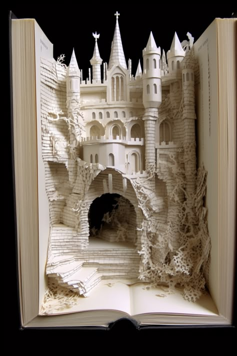 Book Diorama, 3d Art Ideas, Book Art Sculptures, Book Sculptures, Tunnel Book, Book Art Projects, Old Book Crafts, Bookshelf Art, 3d Collage