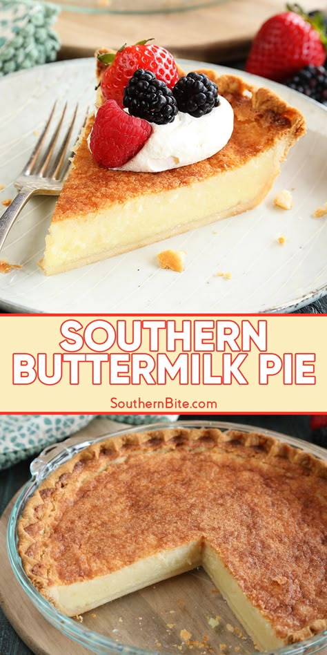 Southern Buttermilk Pie Best Thanksgiving Desserts, Thanksgiving Desserts Apple, Southern Buttermilk Pie, Buttermilk Pie Recipe, Custard Pie Recipe, Dessert Pie Recipes, Pie Thanksgiving, Buttermilk Pie, Chess Pie