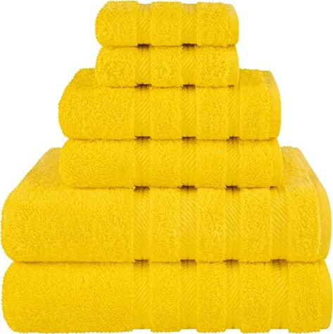 Amazon.com: American Soft Linen, 6 Piece Towel Set, 2 Bath Towels 2 Hand Towels 2 Washcloths, Super Soft and Absorbent, 100% Turkish Cotton Towels for Bathroom and Kitchen Shower Towel, Yellow : Home & Kitchen Bathroom Yellow, Towels For Bathroom, Yellow Towels, Fluffy Towels, Towel Sets, Turkish Bath Towels, Turkish Cotton Towels, Cotton Bath Rug, Plush Rug