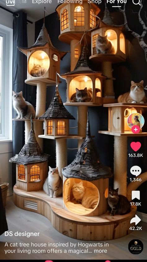 Amazing Cat Trees, Castle Cat Tree, Diy Cat Condo, Cat Palace, Make A Mood Board, Cat Mansion, Katt Diy, Cat Room Decor, Cat Habitat