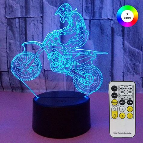 Dirt Bike Bedroom, Motocross Bedroom, Night Lights For Kids, 3d Motorcycle, 3d Hologram, Lamp 3d, Sensor Night Lights, 3d Lamp, 3d Night Light