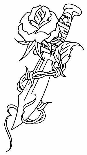 Rose And Dagger, Love Coloring Pages, Skulls Drawing, Dagger Tattoo, Tattoo Stencil Outline, Roses Drawing, Tattoo Art Drawings, Tattoo Outline, Art Tattoos