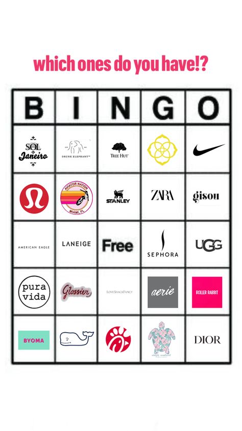 Preppy bingo. Remix or comment (or both 🎀🎀) Preppy Bingo, Girly Christmas Gifts, Roller Rabbit, Bingo, Girly Things, Sephora, American Eagle