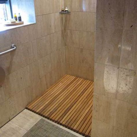 Design Your Custom Teak Mat Teak Shower Floor, Teak Bath, Wood Spa, Bathroom Wood, Walk In Shower Designs, Ideas For Bathroom, Floor Ideas, Wood Bathroom, Bathroom Designs