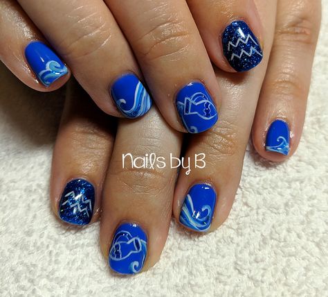 Zodiac Nails Aquarius, Birthday Nails Aquarius, Aquarius Nail Designs, Aquarius Nail Art, Aquarius Nails Designs, Aquarius Birthday Nails, Nails Aquarius, Aquarius Nails, Zodiac Nail Designs